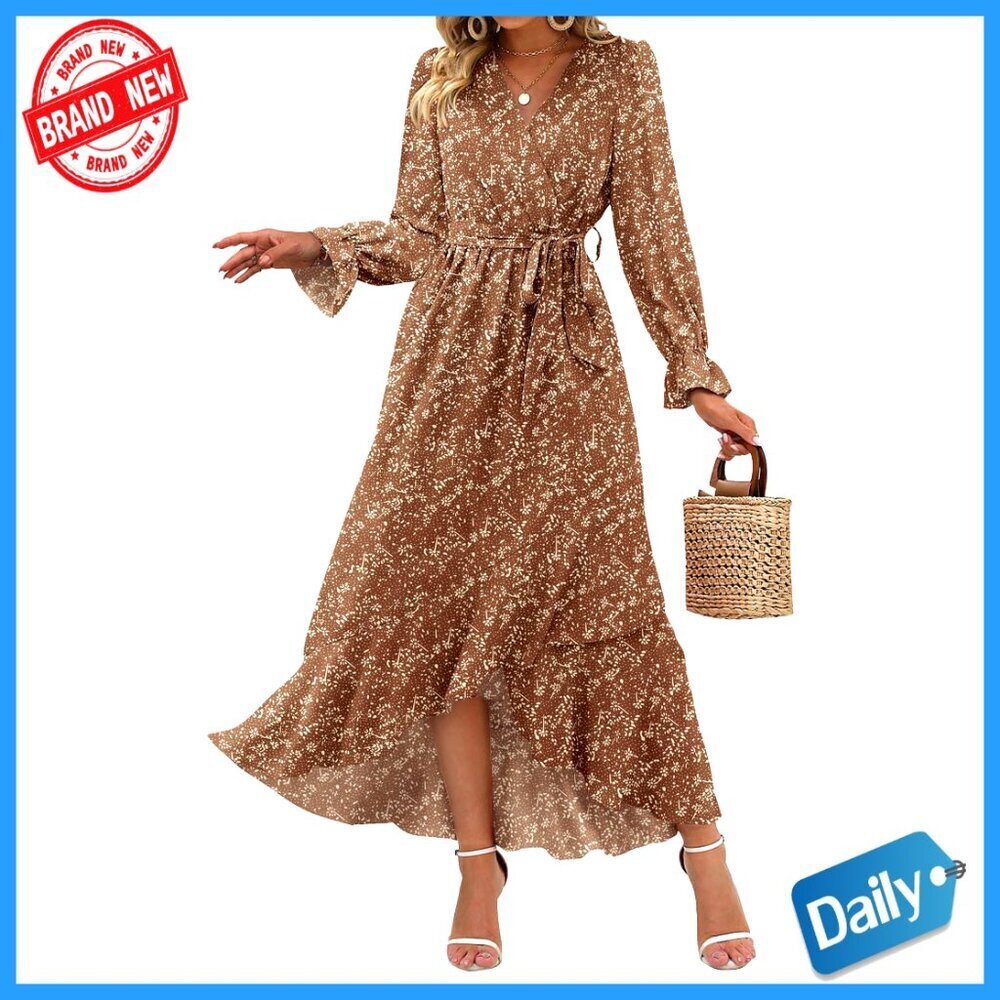 Floral Maxi Dress Long Sleeve Boho Chic Wedding Guest Cocktail Party Wear